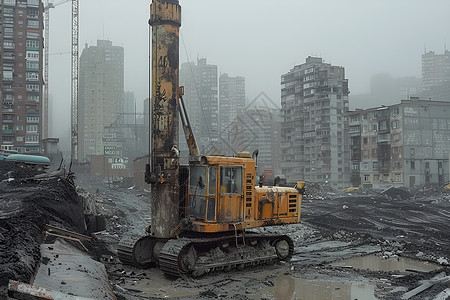 施工车辆设计打桩机在工作背景