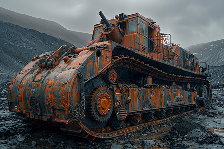 山坡上废弃的坦克背景图片