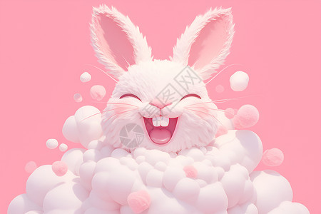 三只小兔浴泡中的棉花糖兔插画