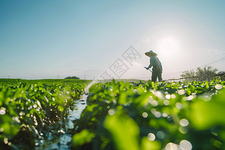 灌溉防洪农夫灌溉田地背景