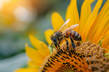 太阳花上蜜蜂觅食背景图片