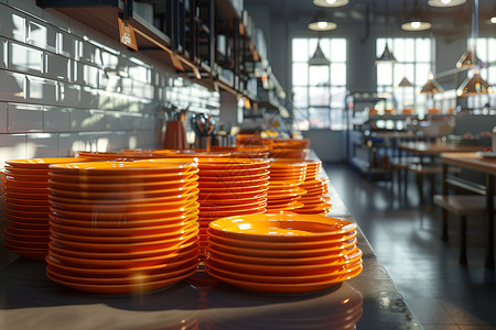 司食堂食堂中的橙盘背景