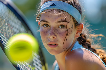 接球球员夏日网球训练的少女背景