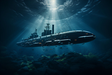 深海里的潜艇背景图片
