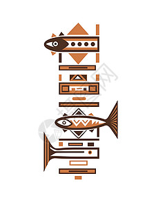 鱼形状线性构图鱼图案插画