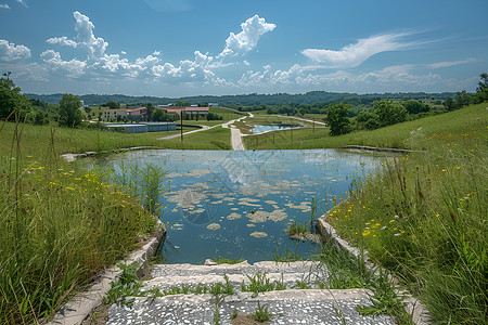 污水处理素材户外的污水处理厂背景