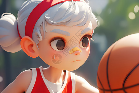 打篮球老人红头带的老奶奶打篮球插画