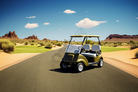 道路上的高尔夫球车背景图片