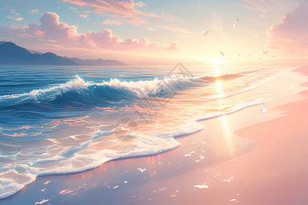 东极岛海景黎明海滩和平之光插画