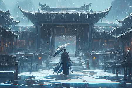 绝地武士雪景中的武士插画