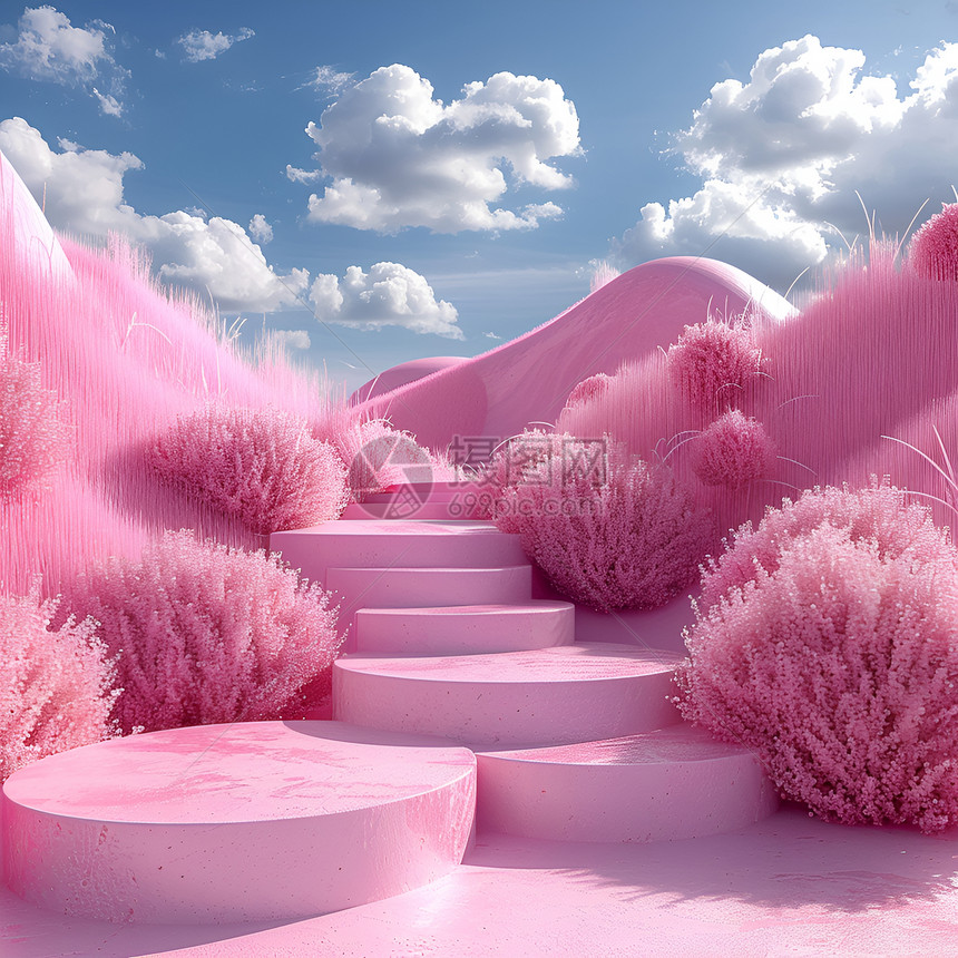 粉色沙漠天空下的奇幻景观图片