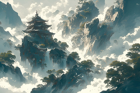 仙境山水画背景图片