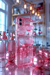 透明粉色手机壳背景图片