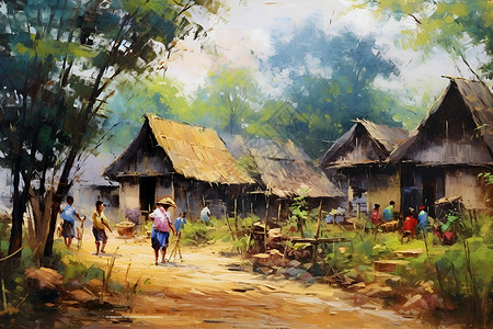 桂林风情水稻村庄的独特风情插画