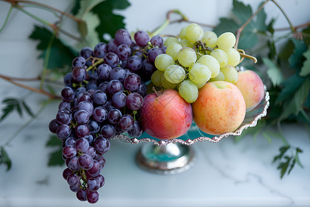 健康的葡萄和苹果背景图片