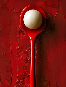 勺子中汤圆红色勺子中的可口汤圆背景