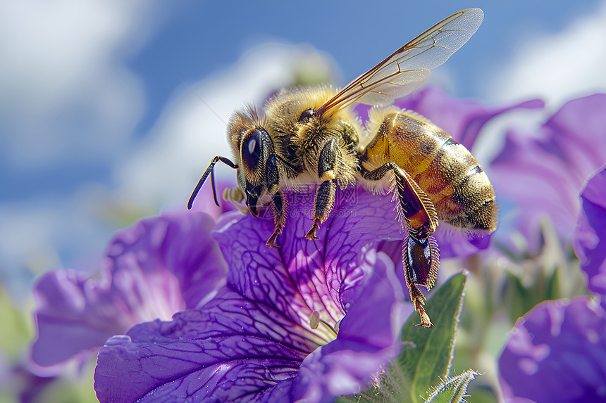 吸食牵牛花的蜜蜂图片