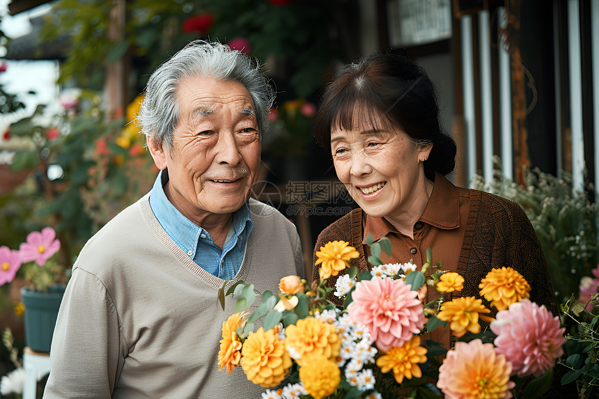 插花的夫妇图片