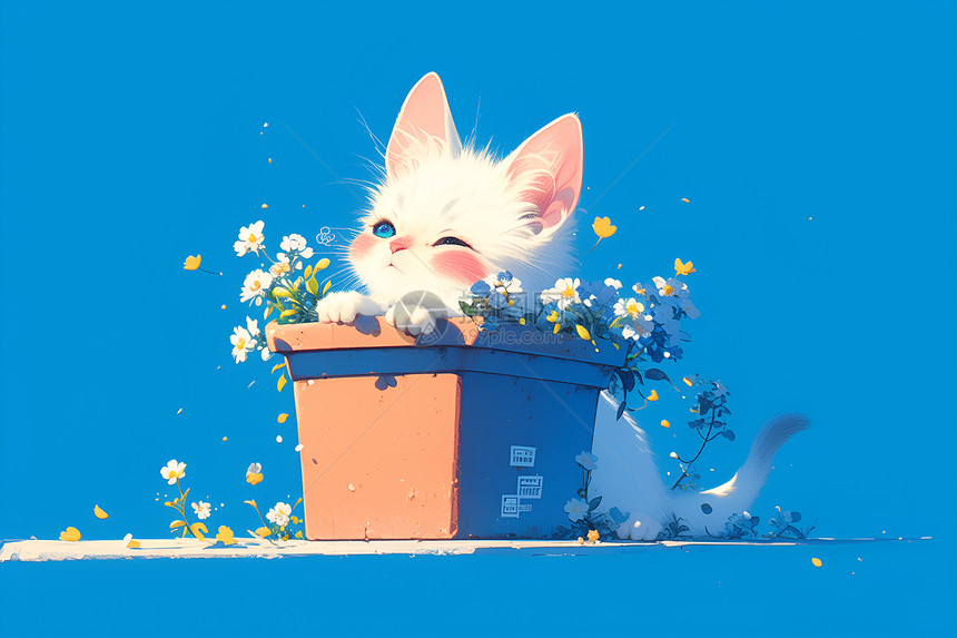 花盆中的小猫咪图片