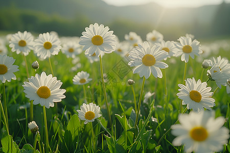 白洋甘菊白雏菊花海背景