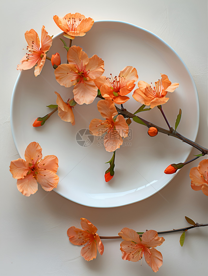 盘子上的美丽花朵图片