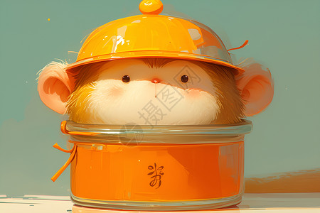 小猴戴着橙色无帽帽背景图片