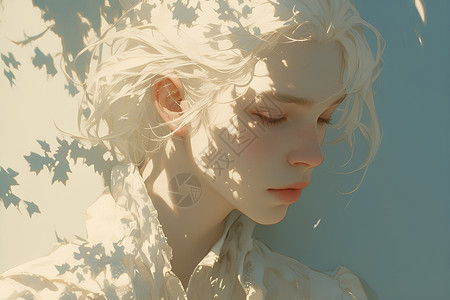 风中柔美的白发女子背景图片