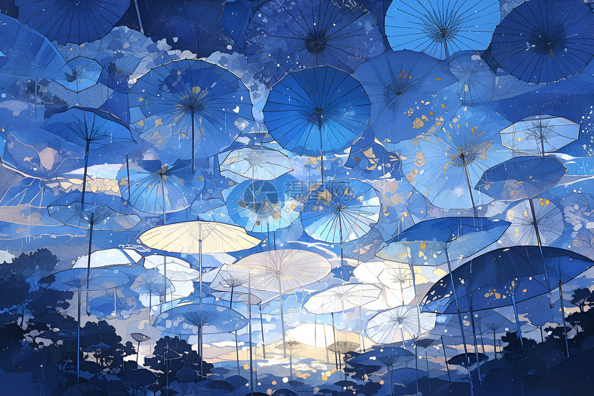 雨夜中飘动的伞图片