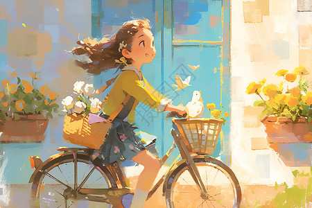 自行车上的女孩背景图片