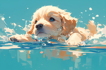 嬉戏小狗水中嬉戏的狗插画