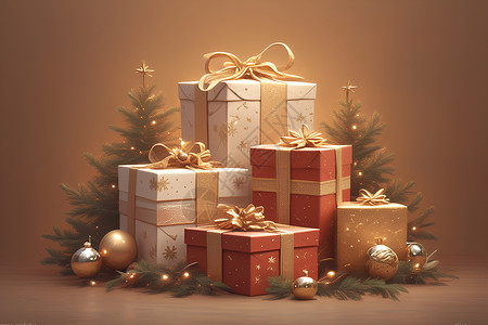 圣诞树和圣诞礼物背景图片