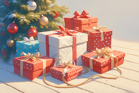 圣诞节包装礼物圣诞树和圣诞节的礼盒插画