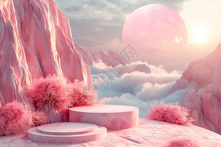 粉色圆形背景粉色仙境空间设计图片