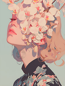女孩头上的兰花背景图片