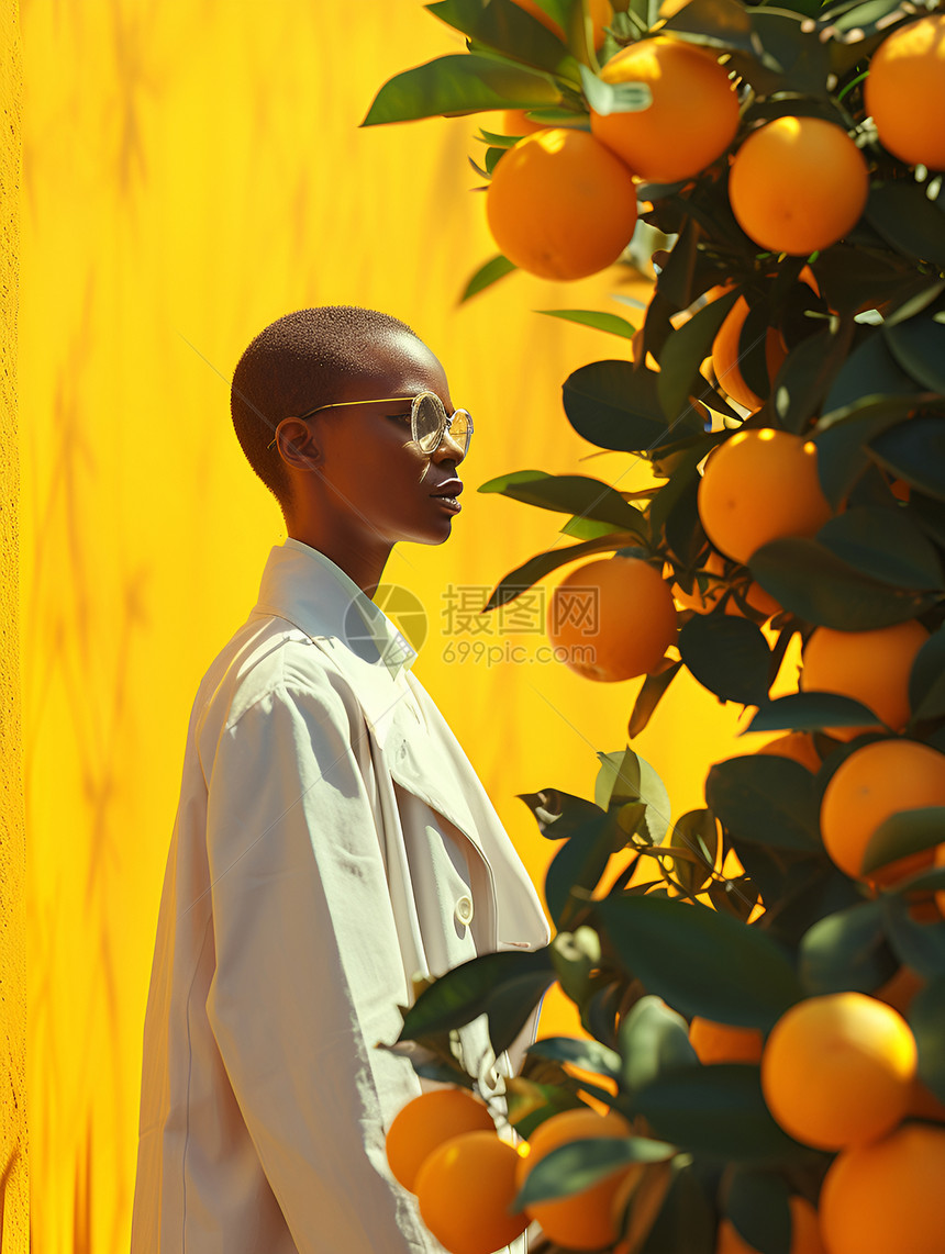 橙树下的男人图片