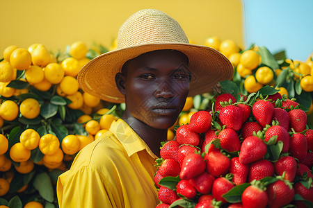 刚采摘的橙子草帽农民采摘水果背景