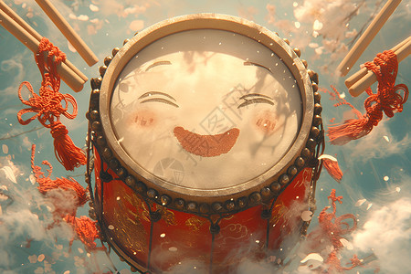 鼓上镶嵌着一个笑脸高清图片
