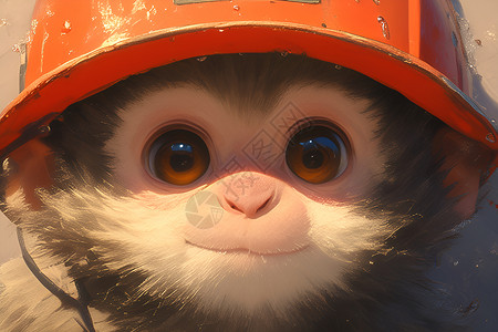 萌萌的水猴子戴着一个帽子高清图片