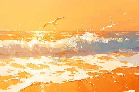 海浪拍打沙滩插画