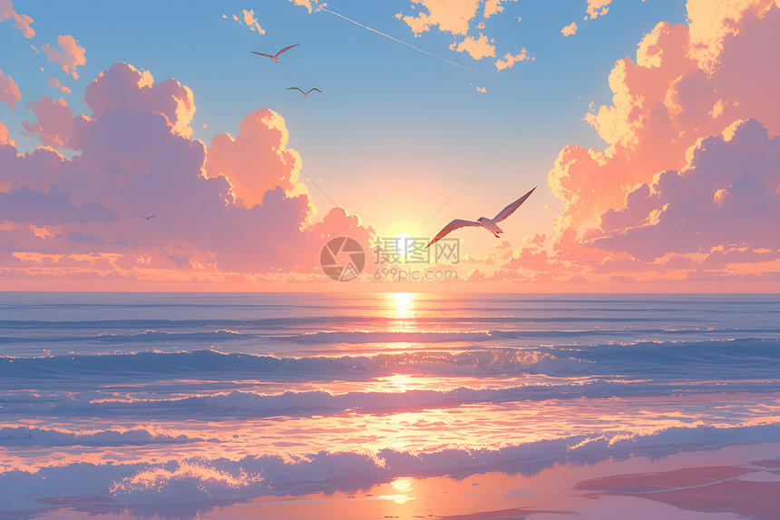 海岸线上的日出背景图片