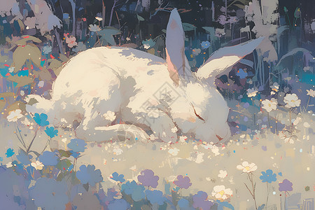 田园风光下沉睡的兔子背景图片