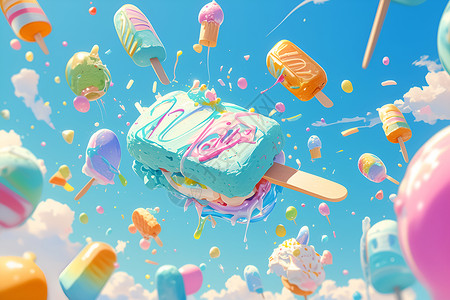 色彩缤纷的悬浮冰淇淋三明治插画
