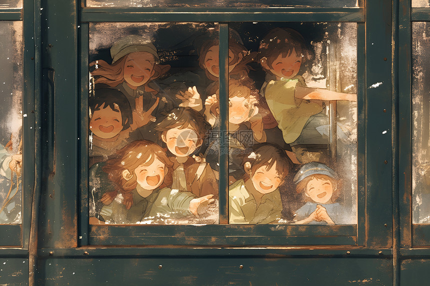 火车上的儿童图片