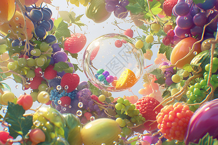 泡泡之中的水果背景图片