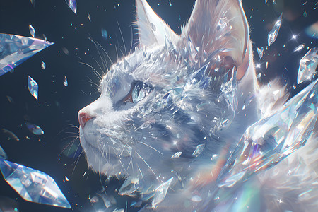 尖锐眼睛猫钻石猫的奇幻水晶插画