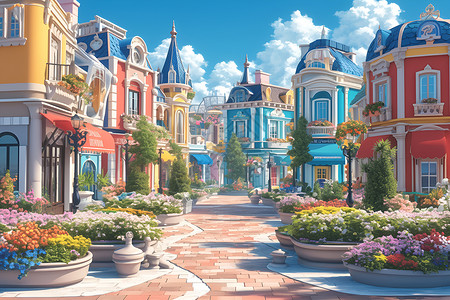 五彩斑斓的童话小城背景图片