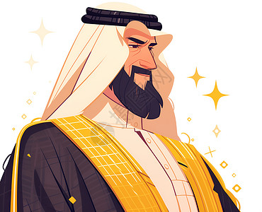 民族老人沙特老人传统着传统服装插画