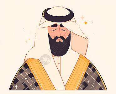 民族老人白胡子阿拉伯老人插画