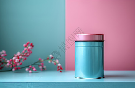 蓝罐子与粉色背景图片
