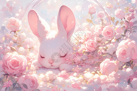 梦幻插画兔子背景图片